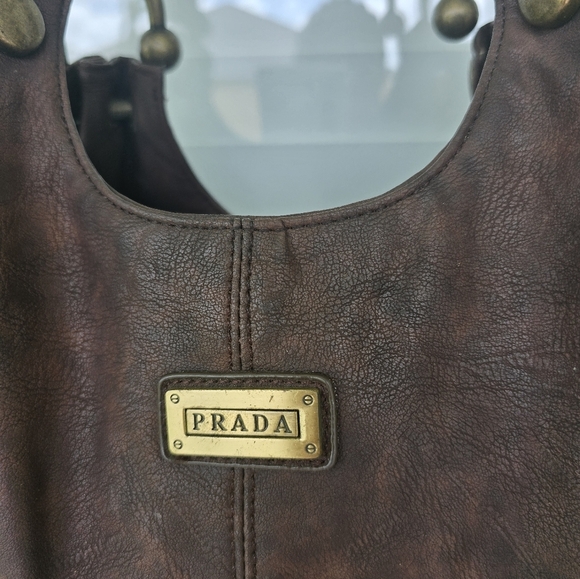 Prada Brown Shoulder HandBag Women Gold Accents - Picture 5 of 16